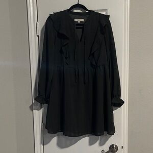 LOFT Dark Green Ruffle Dress